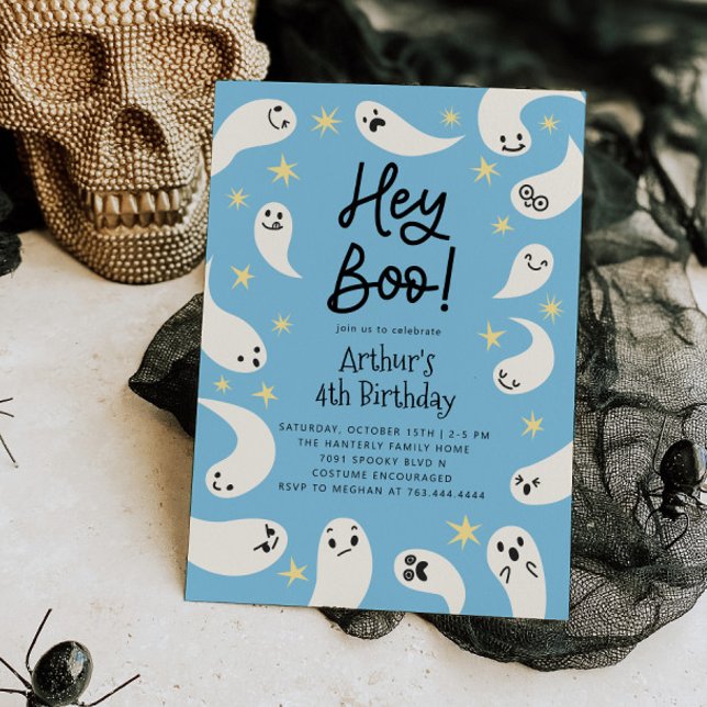 Invitación Hey Boo Halloween Blue Ghost Birday (Subido por el creador)