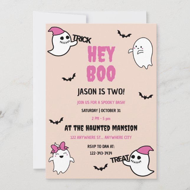 Invitación Hey Boo Halloween fiesta de cumpleaños (Anverso)