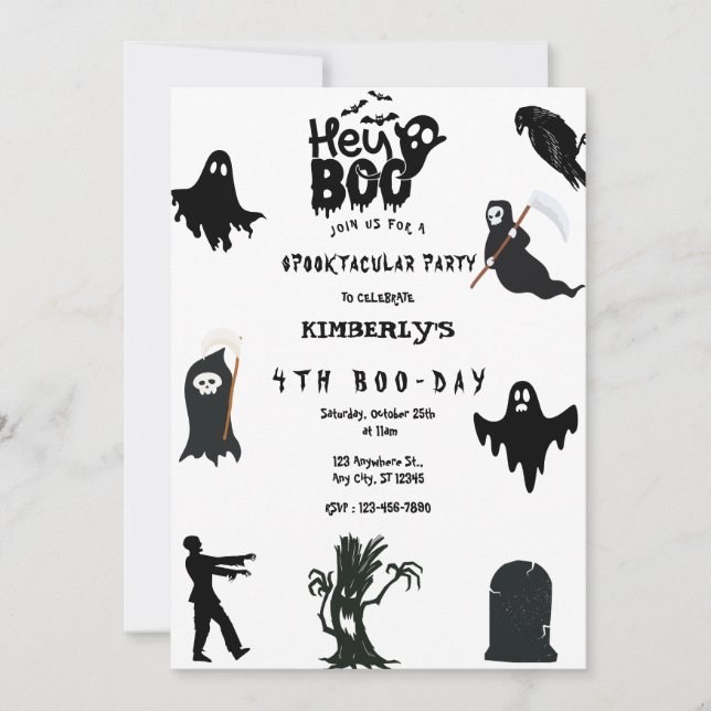 Invitación ¡Hey Boo! Halloween Ghost Spooktacular Cumpleaños  (Anverso)