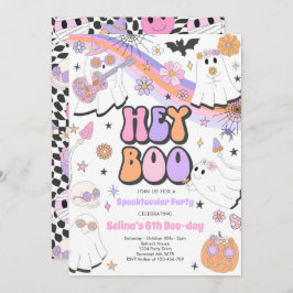 Invitación Hey Boo Halloween Groovy Cute Fantasma