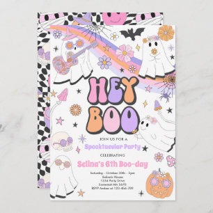 Invitación Hey Boo Halloween Groovy Cute Fantasma