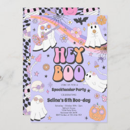 Invitación Hey Boo Halloween Groovy Cute Fantasma