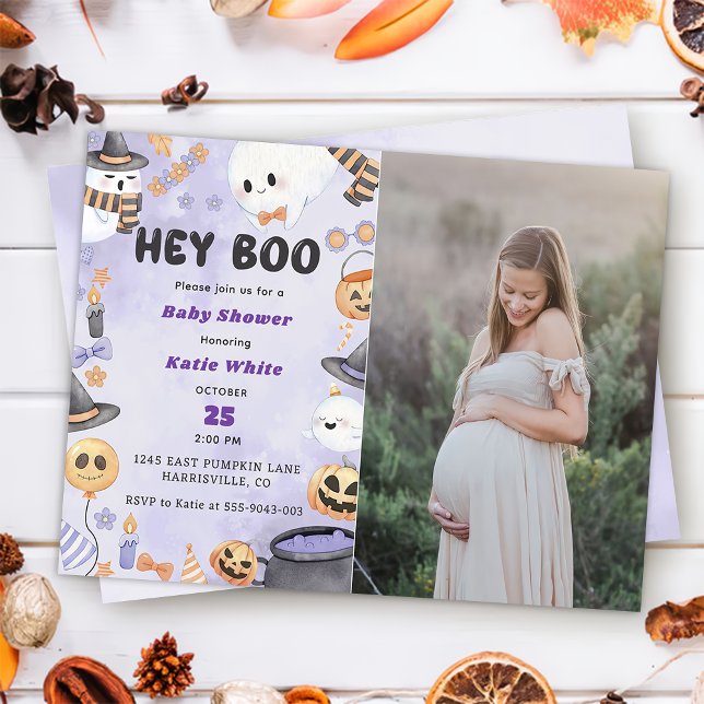 Invitación ¡Hey Boo! Halloween Party Cute Ghost Baby Shower (Subido por el creador)