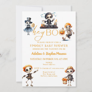 Invitación Hey Boo Halloween Spooky Moda disstume Baby Shower