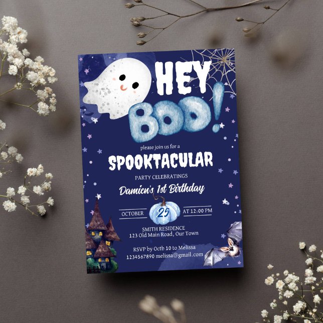 Invitación Hey boo linda fiesta de cumpleaños fantasma de Hal (Subido por el creador)