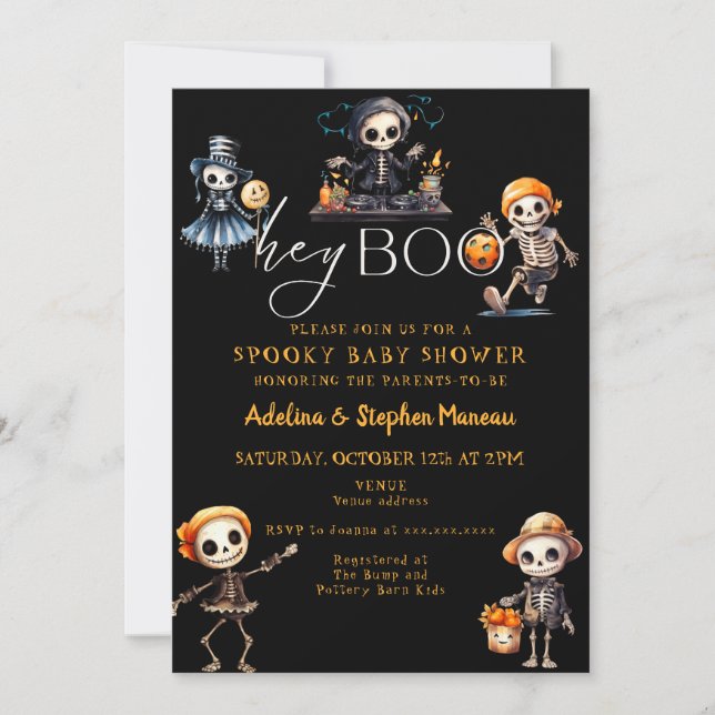 Invitación Hey Boo Moda Halloween Spooky disstume Baby Shower (Anverso)