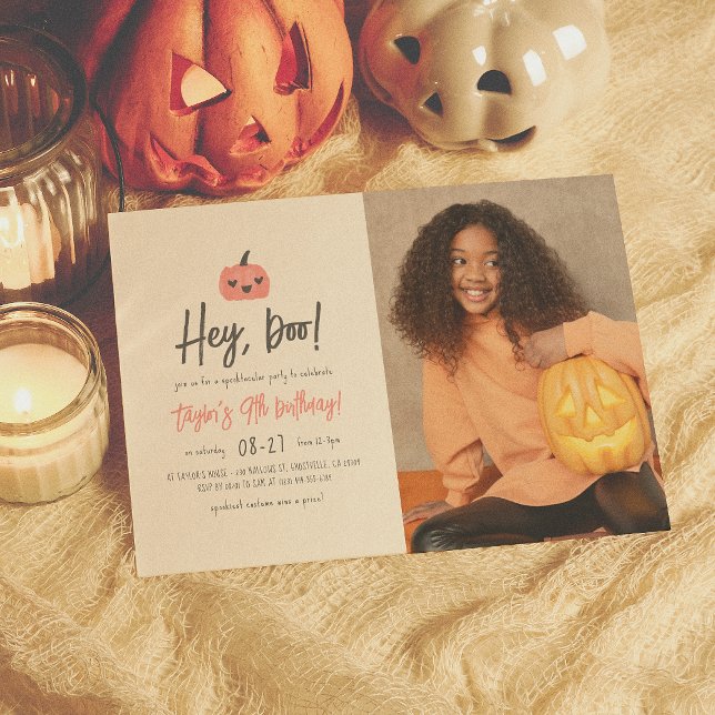 Invitación Hey Boo Modern Halloween Boho Chica Fotos de cumpl (Subido por el creador)