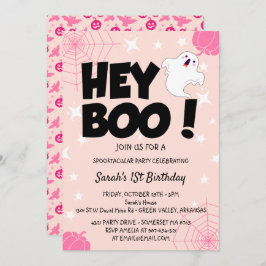 Invitación Hey Boo Pink Halloween Fantasma fiesta de cumpleañ