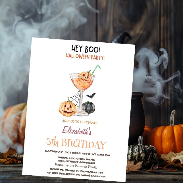 Invitación Hey Boo Pumpkin Cocktail Halloween Cumpleaños (Subido por el creador)