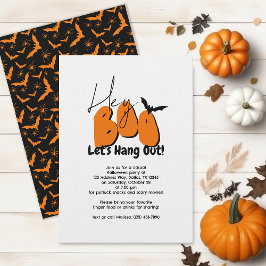 Invitación Hey Boo Retro Bats Spider Casual Halloween Party