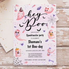 Invitación Hey Boo Spooktacular Pink Ghost Halloween Birthday