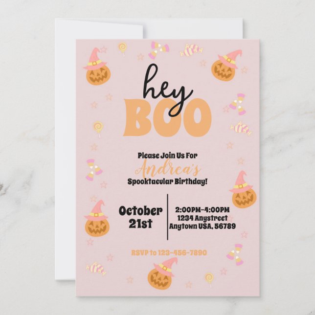 Invitación Hey Boo Spooky Halloween Birday Party (Anverso)