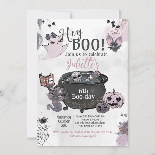 Invitación Hey Boo Witch Cauldron Birthday (Anverso)