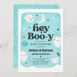 Invitación Hey Boo-y Blue Boy Ghost Baby Shower