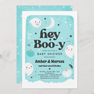 Invitación Hey Boo-y Blue Boy Ghost Baby Shower