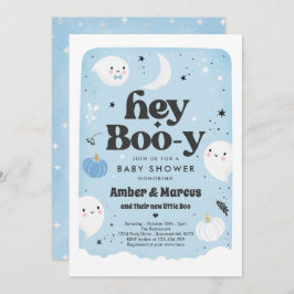 Invitación Hey Boo-y Blue Boy Ghost Baby Shower