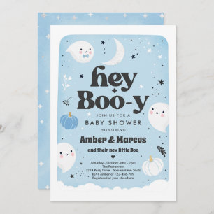 Invitación Hey Boo-y Blue Boy Ghost Baby Shower