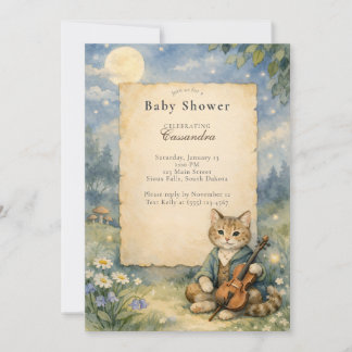 Invitación Hey Diddle Diddle Gato y Lluvia de Bebé