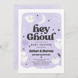 Invitación Hey Ghoul Purple Chica Ghost Baby Shower
