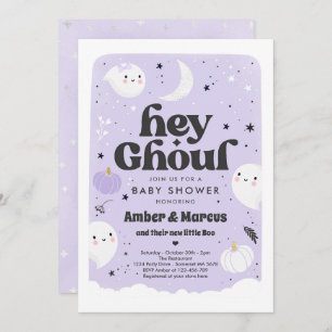 Invitación Hey Ghoul Purple Chica Ghost Baby Shower
