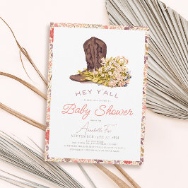 Invitación Hey Y'all Cowboy Boot & Bouquet Chica Baby Shower