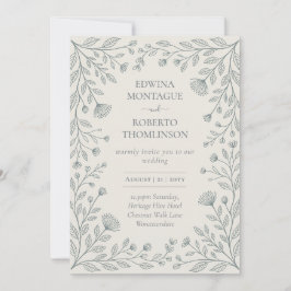 Invitación HHS Blue Floral Botanical Frame Elegant Wedding