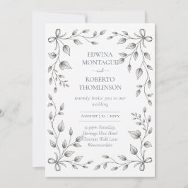 Invitación HHS Botanical Leaf and Ribbon Hand Drawn Wedding