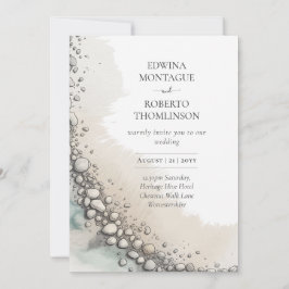 Invitación HHS Coastal Pebble Shore Watercolor Beach Wedding