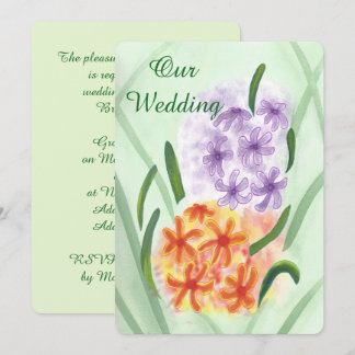 Invitación Hiacinth Flowers Naranja Púrpura invita a la boda