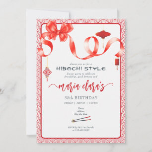 Invitación Hibachi Cumpleaños de la Coqueta Roja Japonesa Bow