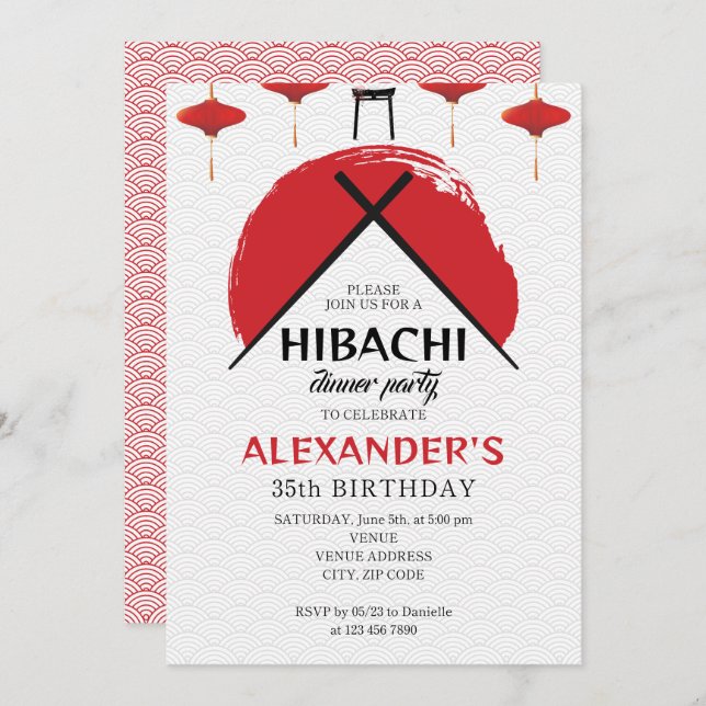 Invitación Hibachi Partido de Cumpleaños Chef Privado Tema Ja (Anverso / Reverso)