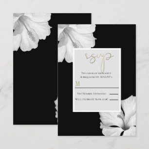 Invitación Hibisco Blanco Tropical Negro Boda Respuesta RSVP
