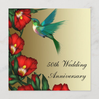 Invitación Hibisco Colibrí Dorado 50 Aniversario de Boda