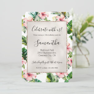 Invitación Hibisco Floral Rosa Tropical