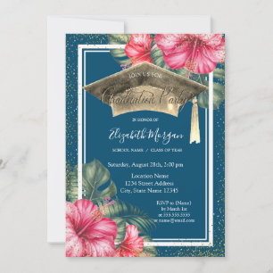 Invitación Hibisco,Gorra de graduación Fiesta de graduación a