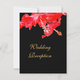 Invitación Hibisco rojo sobre recepción de boda negra