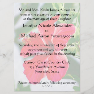 Invitación Hibisco romántico del rojo de la boda