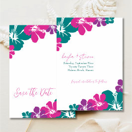 Invitación Hibisco Rosa Púrpura Verde Acuático Tropical Salva
