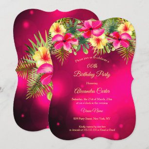 Invitación Hibisco Tropical Floral Amarillo Rosa Cereza Fiest