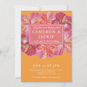 Invitación Hibisco Tropical Rosa Vibrante Boda