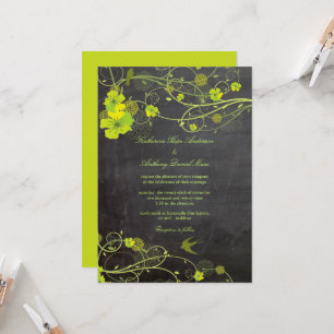 Invitación Hibisco Verde Golondrinas Pizarra Floral Boda