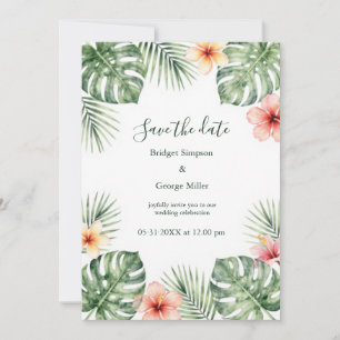 Invitación Hibisco Vintage Hawái Floral Tropical Boda