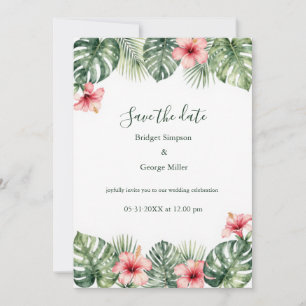 Invitación Hibisco Vintage Hawái Floral Tropical Boda