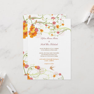 Invitación Hibiscus Amarillo Swirls y Swallow Floral Boda