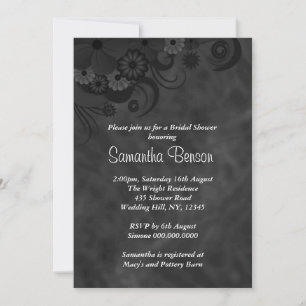 Invitación Hibiscus Black Floral Boda Bridal Shower Invite