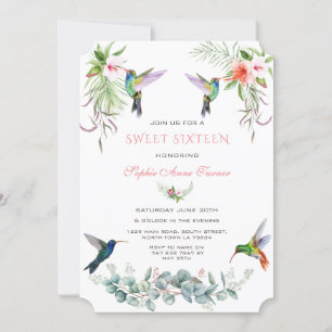 Invitación Hibiscus Exótico Pájaros de picor Rosa Dulce Dieci