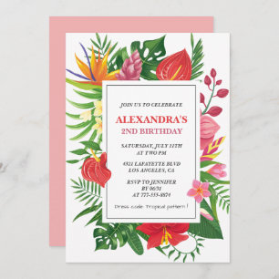 Invitación Hibiscus, fiesta de segundo cumpleaños con temátic