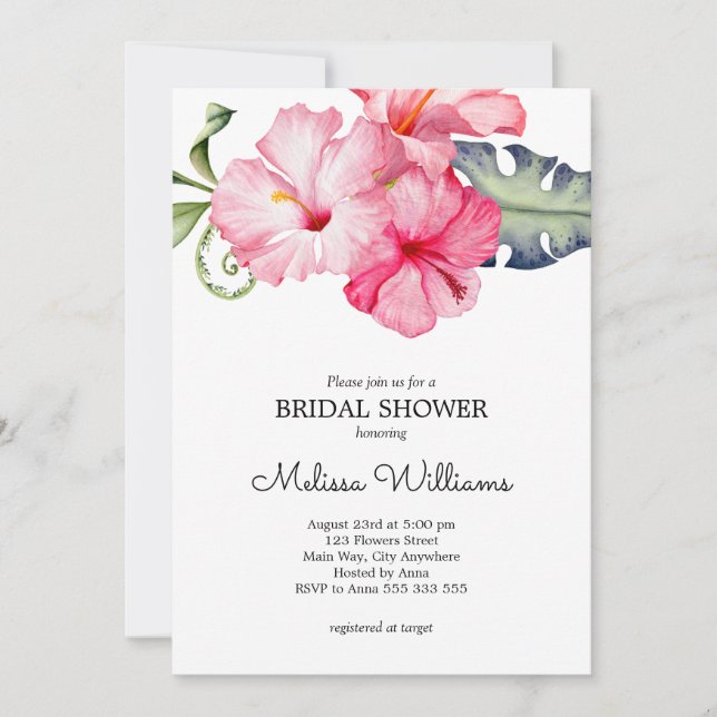 Invitación Hibiscus Floral acuarela Romántica Ducha nupcial (Anverso)