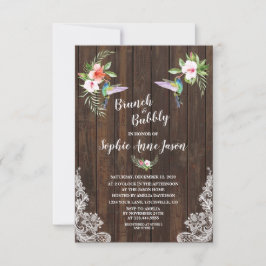 Invitación Hibiscus Floral Hummingbird Brunch de madera y bur