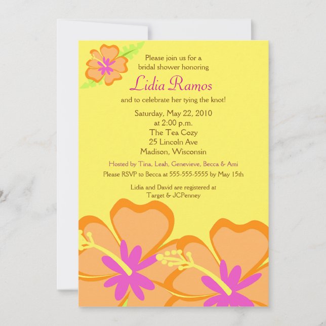 Invitación Hibiscus Flower Tropical 5x7 Bridal Shower Invite (Anverso)